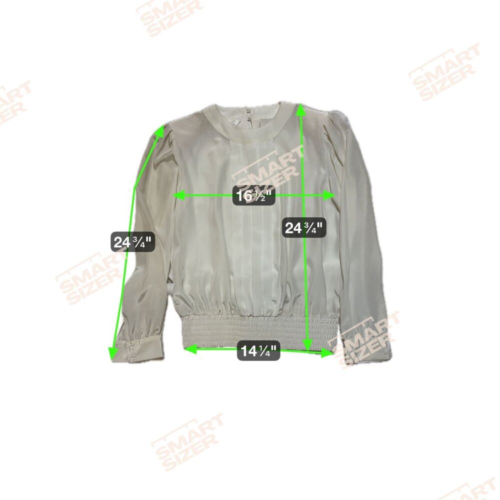 Vintage Ivory Long-Sleeve Blouse With Elastic Waist & Button Closure Womens Size